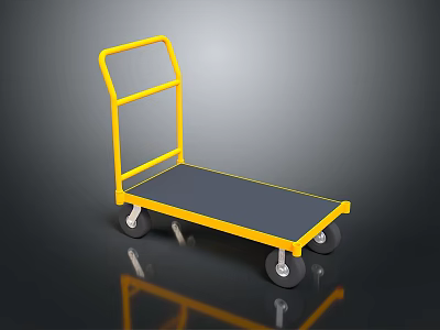 Yellow Platform Trolley With Black Surface Four Wheels And Handle Design 3d model
