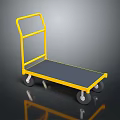 Yellow Platform Trolley With Black Surface Four Wheels And Handle Design 3d model