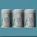 Eco Friendly Beverage Cans with Green Plant and Bird Design on Light Blue Background