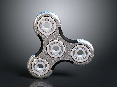 Silver Metallic Fidget Spinner With Three Blades And Bearings Design 3d model
