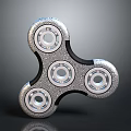 Silver Metallic Fidget Spinner With Three Blades And Bearings Design