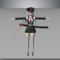 Anime Style Female Character 3D Model With Uniform Hat Long Silver Hair And Sword