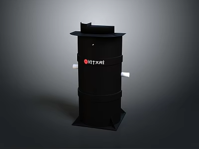 BiTraxi Black Cylindrical Device With Square Base And White Pipe Connections 3d model