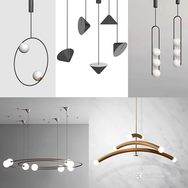 Modern Geometric Pendant Lights With Various Shapes And Metal Frames For Interior Decor 3d model