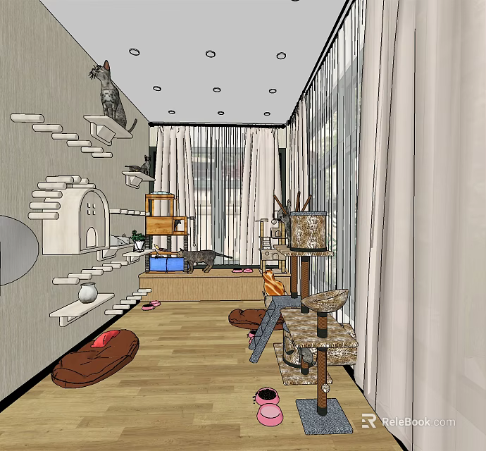 Pet Friendly Mall Store Interior With Cat Trees Pet Beds And Supplies Display Areas 3d model 