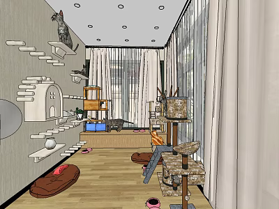 Pet Friendly Mall Store Interior With Cat Trees Pet Beds And Supplies Display Areas 3d model
