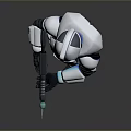 Shiny Silver Armored Warrior Character Standing With Weapon On Gray Reflective Background 3d model