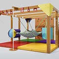 Indoor Wooden Play Equipment With Climbing Elements Hammock Colorful Mats And Ladder For Kids
