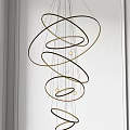 Modern Hanging Golden Circular Rings Chandelier With Light Bulbs Interior Design