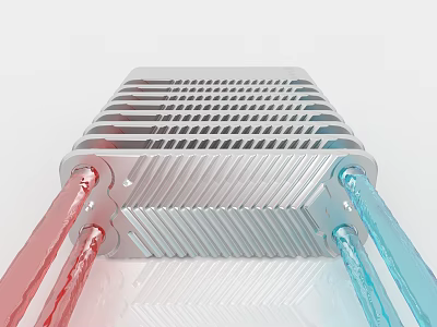 Silver Heat Sink With Red And Blue Tubes And Finned Surface Design 3d model