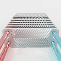 Silver Heat Sink With Red And Blue Tubes And Finned Surface Design