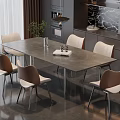 Modern Dining Room With Gray Tabletop Metal Legs And Six Chairs Kitchen Background