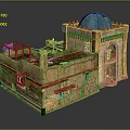 Traditional Architectural Model With Earth Toned Walls Blue Dome Arched Doors And Multi Level Structure