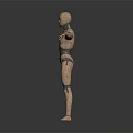 Wooden Mechanical Robot Model Standing With Outstretched Arms And Metallic Joints