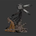 Bio Mechanical Character With Humanoid Features Mechanical Arms Head Device And Cloak In Sci Fi