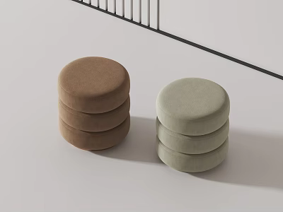 Round Stacked Upholstered Stools in Brown and Light Green Modern Style 3d model