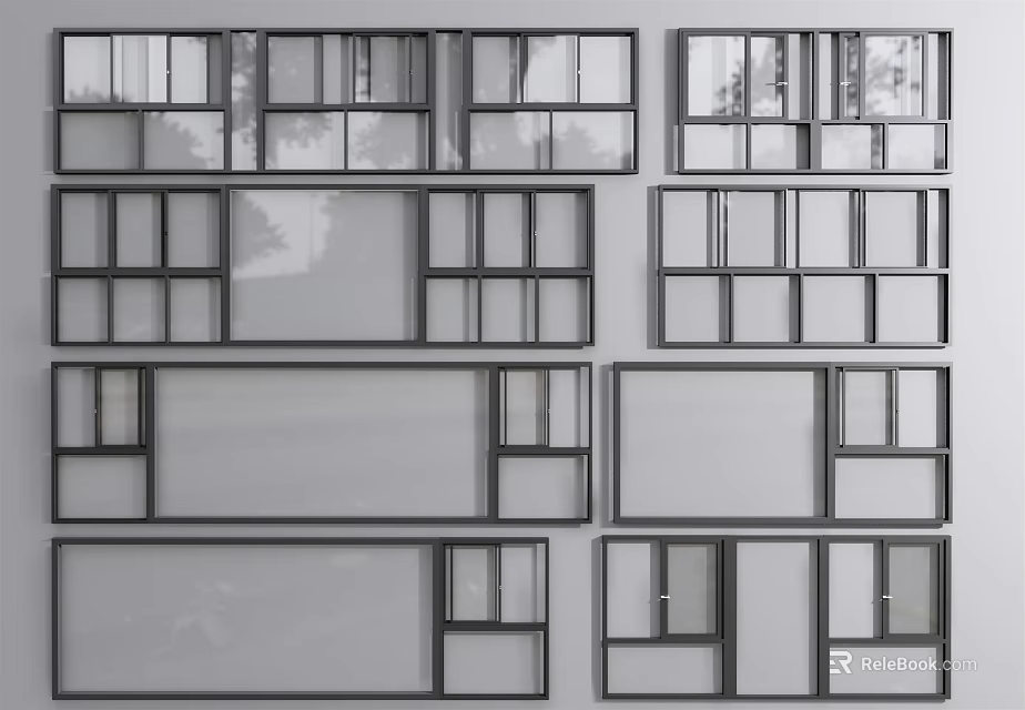 Modern Floor to Ceiling Window Styles With Different Glass Panel and Frame Designs 3d model 