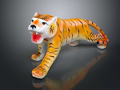Furniture Decorative Tiger Figurine With Orange Black Stripes And Open Mouth Pose 3d model