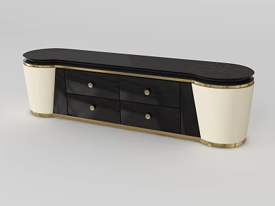 Elegant Modern TV Stand With Black White Finish And Gold Accent Storage Drawers 3d model