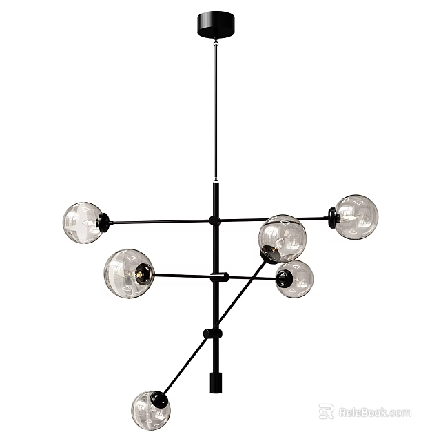 Modern Ceiling Light With Multiple Spherical Glass Shades And Black Metal Frame 3d model 