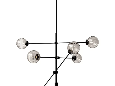 Modern Ceiling Light With Multiple Spherical Glass Shades And Black Metal Frame 3d model
