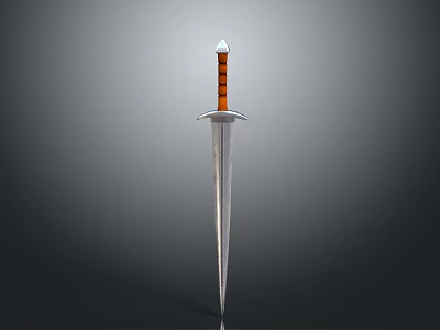 Classic Medieval Sword With Wooden Striped Handle And Silver Sharp Blade 3d model