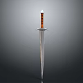 Classic Medieval Sword With Wooden Striped Handle And Silver Sharp Blade