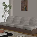 Multi Person Plaid Fabric Sofa In Room With Window Blinds Indoor Plant And Wall Art