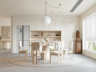 Cream style restaurant dining table and chair combination dining table dining chair wine cabinet 3d model
