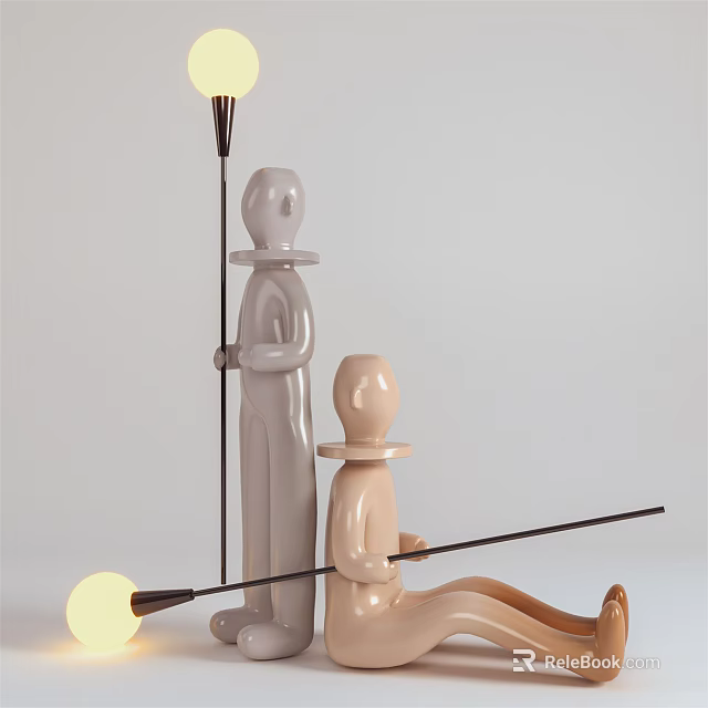 Artistic Modern Table Lamp With Standing And Seated Sculptural Figures 3d model 