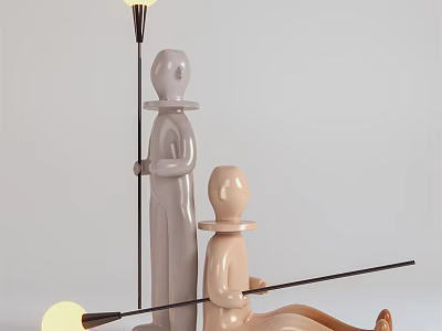 Artistic Modern Table Lamp With Standing And Seated Sculptural Figures 3d model