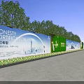 Honesty Fortification Advertising Fence With Green Trees Road And Bottom Flower Plants