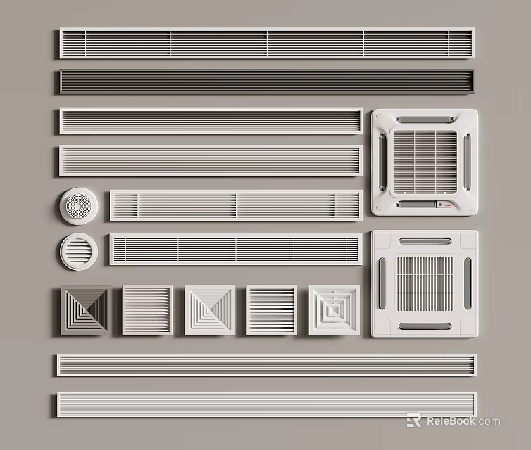 Different Types Of Air Conditioning Vents Displayed 3d model 