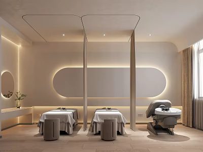 Relaxing SPA Sauna Interior With Modern Massage Beds And Soft Lighting 3d model