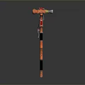 Orange And Black Patterned Walking Cane With Comfortable Handle And Stable Tip 3d model