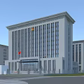 Modern Office Complex Exterior With Green Lawn Road And Plaza Design