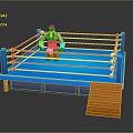 Man Standing in Blue Boxing Ring with Red Blue Ropes and Orange Steps
