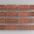 Architectural Components Featuring Decorative Red Bricks with Various Perforated Patterns 3d model