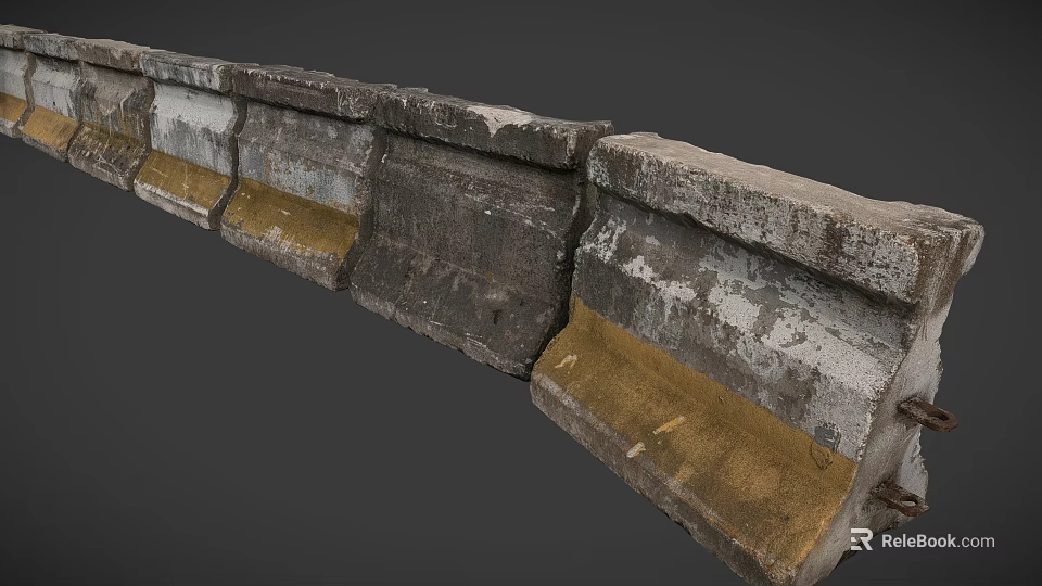 Worn Concrete Barriers With Rough Surface Segmented Structure And Yellow Sections 3d model
