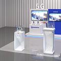 5G Technology Exhibition Booth With Qualcomm Branding Large Screens And Transparent Cases