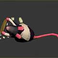Cartoon Rat Holding Yellow Noodles Standing On Dark Surface With Rice Grains