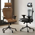 Brown and Black Leather Office Chairs with Ergonomic Design and Swivel Wheels