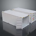Two White Industrial Shipping Containers With Open Door And Reflective Surface 3d model