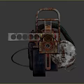 Homemade Mechanical Weapon With Wooden Metal Parts And Red Wheel Design