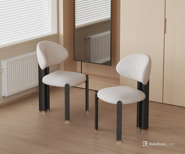 Modern White Upholstered Single Chair With Black Wooden Legs For Interior Design 3d model 