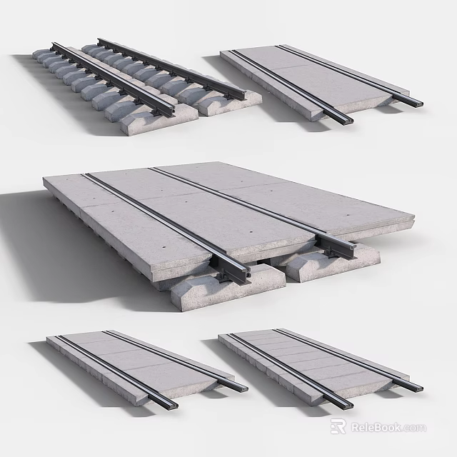 Modern Railway Track Facilities With Precast Concrete Slabs And Steel Rails 3d model 