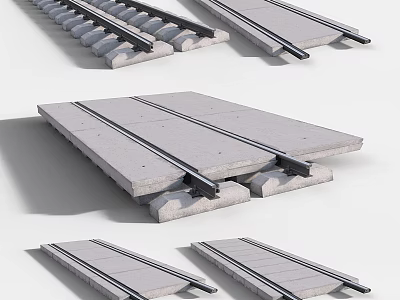 Modern Railway Track Facilities With Precast Concrete Slabs And Steel Rails 3d model