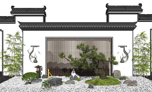 New Chinese style landscape sketch landscape wall courtyard landscape 3d model