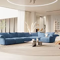 Luxury Soft Blue Velvet Sectional Sofa Set For Spacious Bright Modern Cozy Living Room