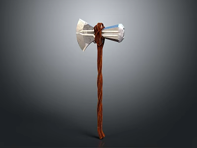 Handcrafted Decorative Axe With Shiny Metal Head And Twisted Wooden Handle 3d model